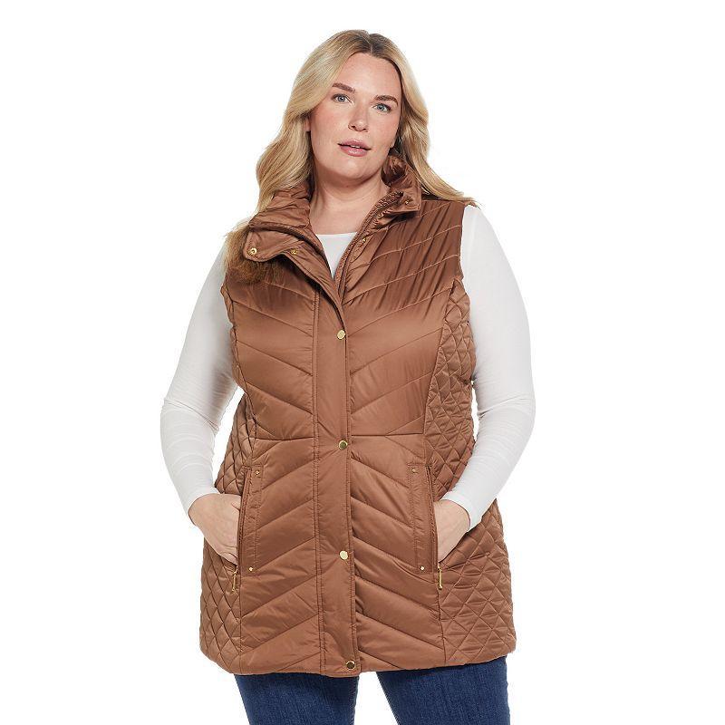 Plus Size Weathercast Quilted Long Puffer Vest, Womens Product Image