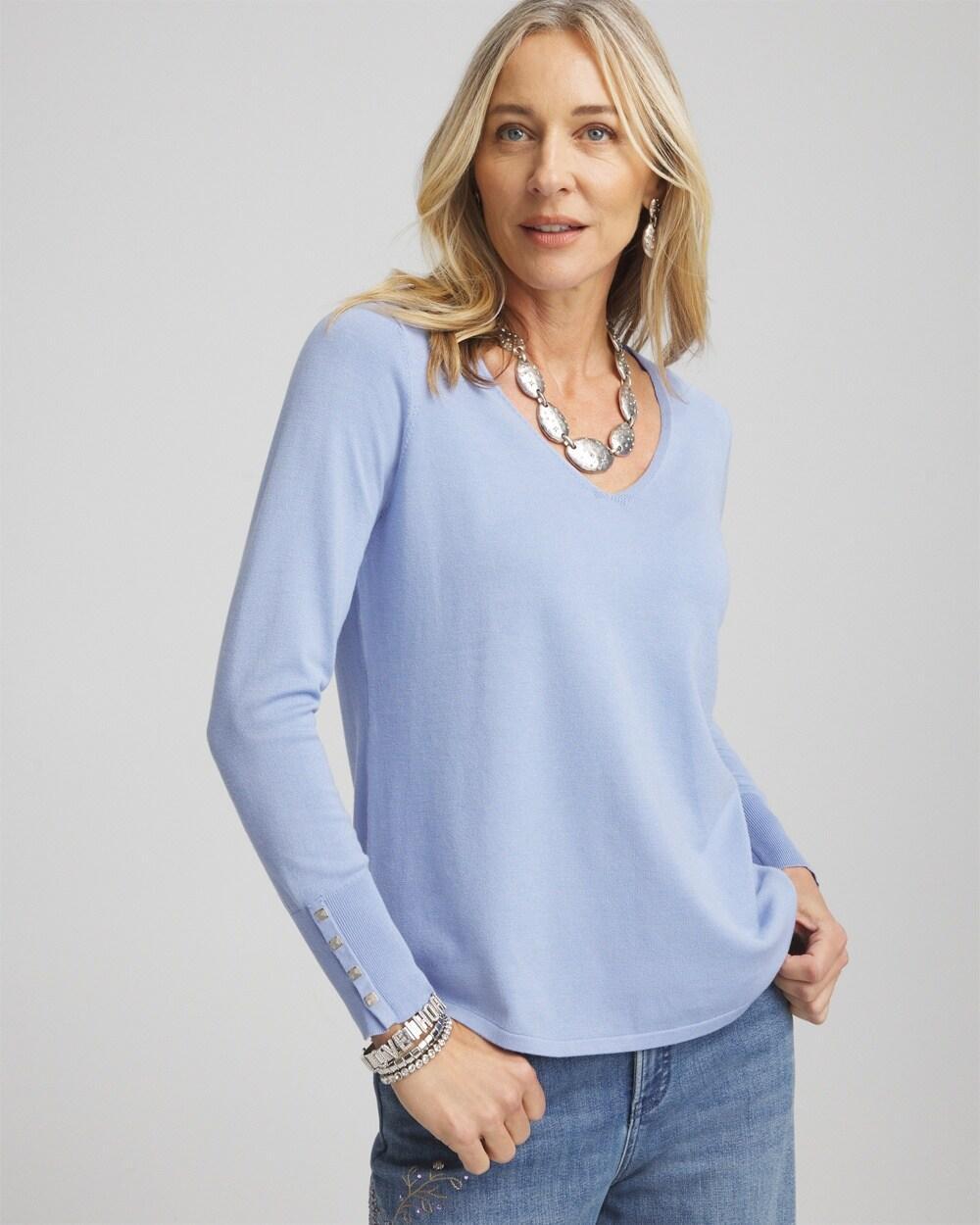 Women's Button Detail V-Neck Pullover Sweater Product Image