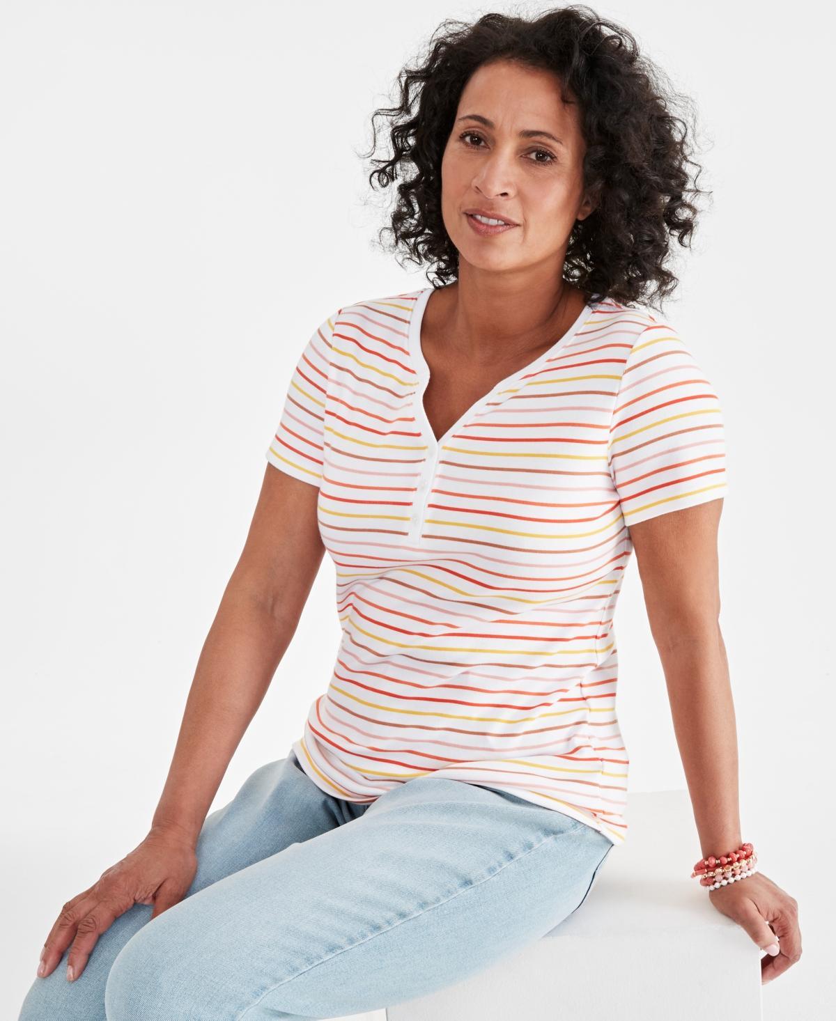 Petite Pinstripe Henley T-Shirt, Created for Macy's Product Image