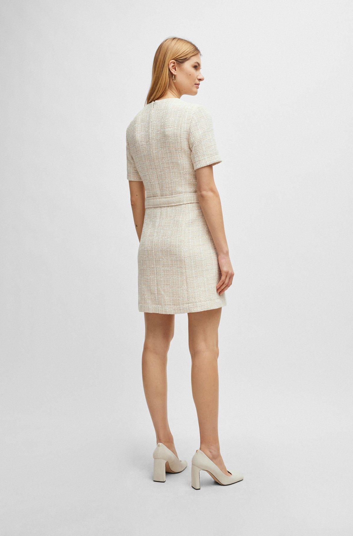 V-neck dress in melange tweed with hardware-button trims Product Image