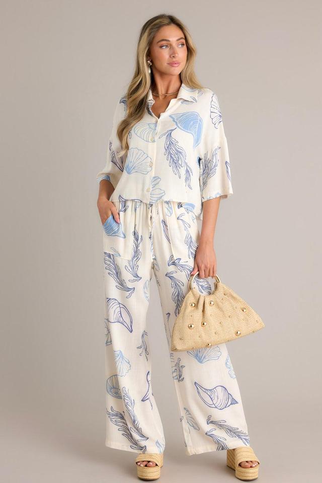 Sandy Shores Blue Tropical Print Drawstring Pants Product Image