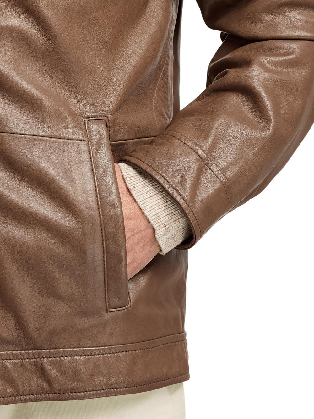 Leather Bomber Jacket - Brown Product Image