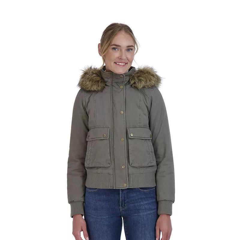 Juniors Sebby Faux-Fur Hood Bomber Parka, Womens Green Product Image