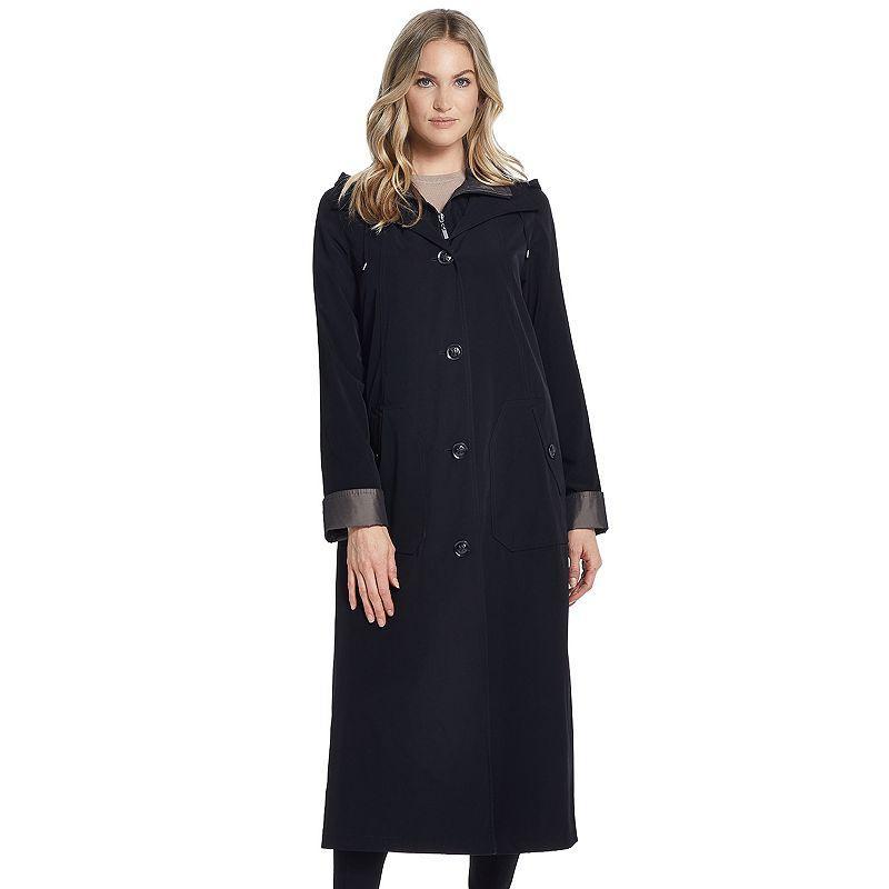 Womens Gallery Hooded Long Rain Jacket Black Product Image