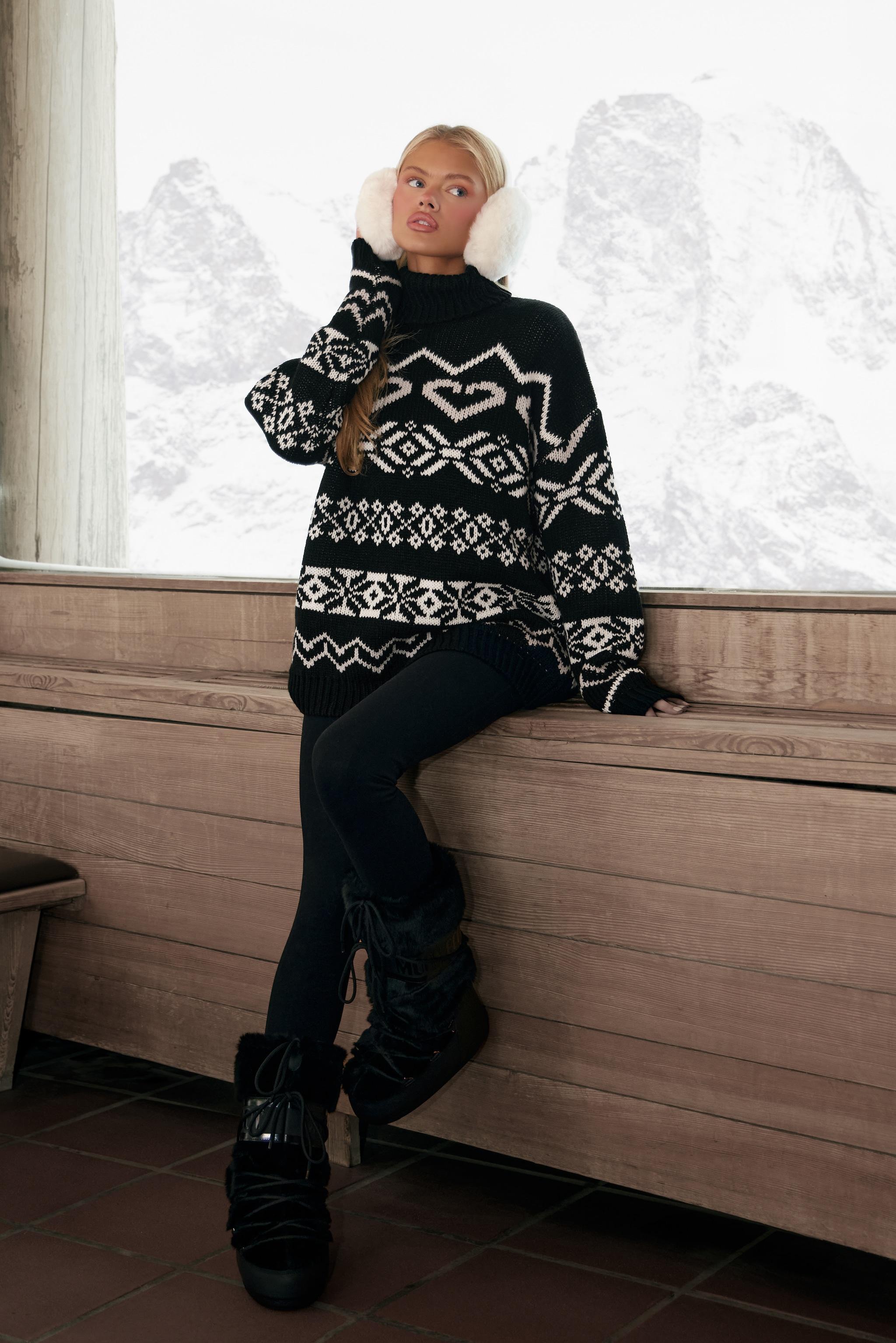 PRETTYLITTLETHING SKI Fairisle Roll Neck Knitted Oversized Sweater Product Image