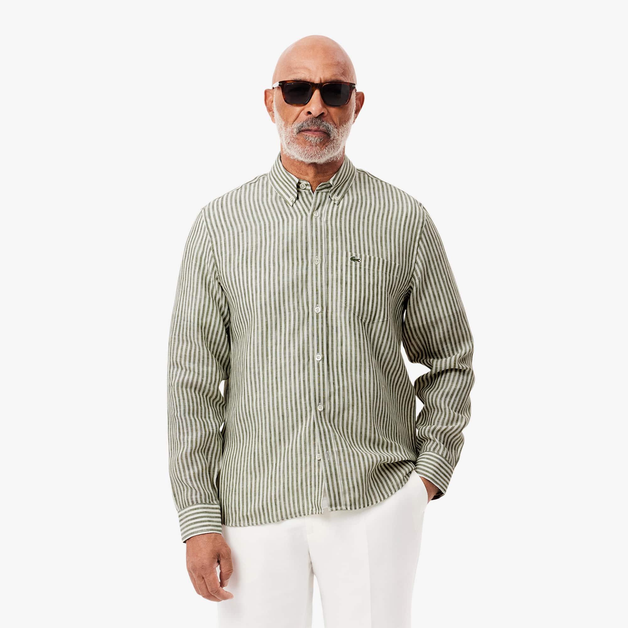 Men's Regular Fit Striped Linen Shirt Product Image