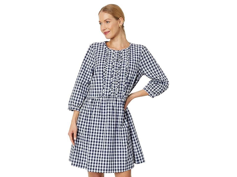 Draper James Ruffle Placket Shirtdress in Gingham (Nassau Navy ) Women's Dress product image