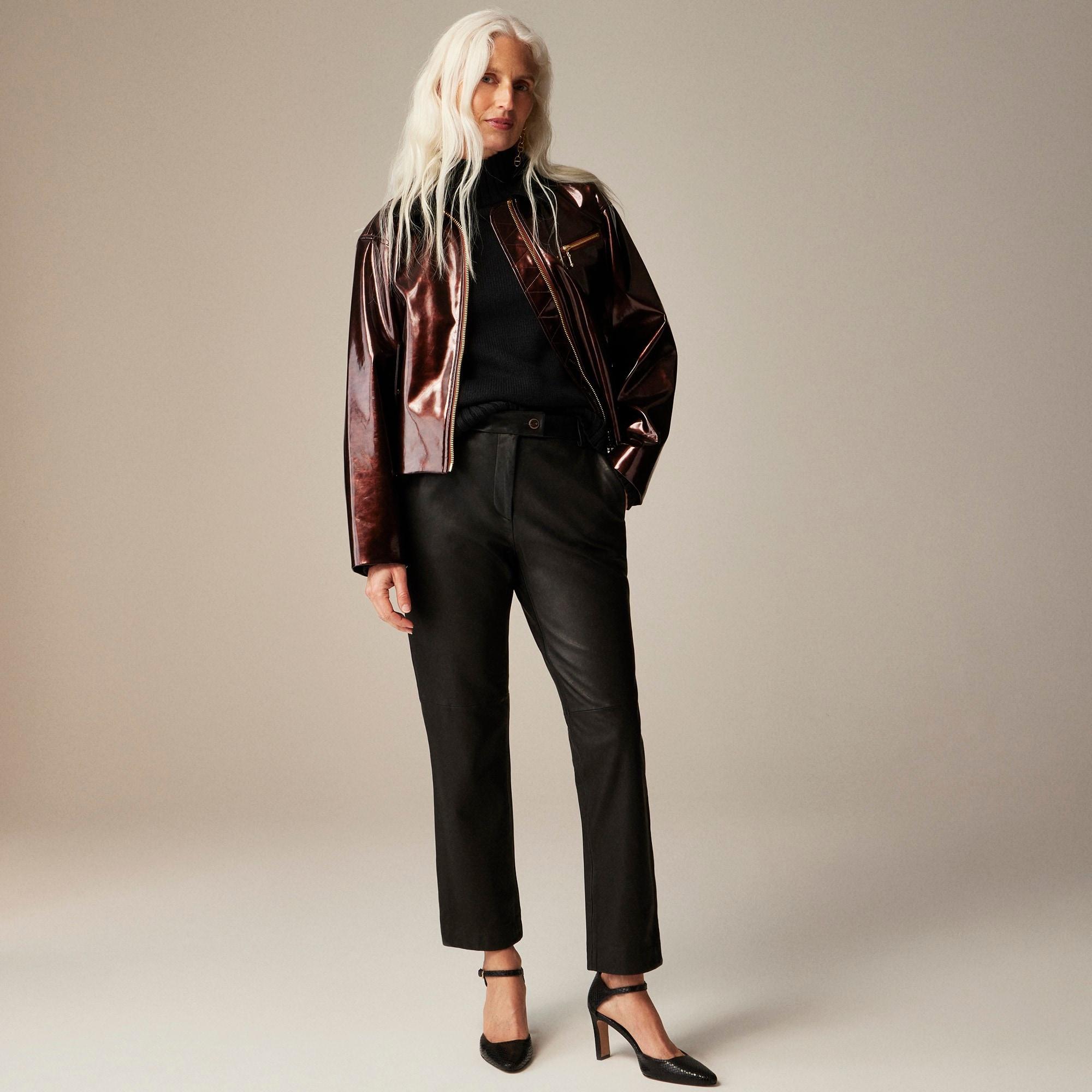 Collection cropped straight-leg pant in leather Product Image