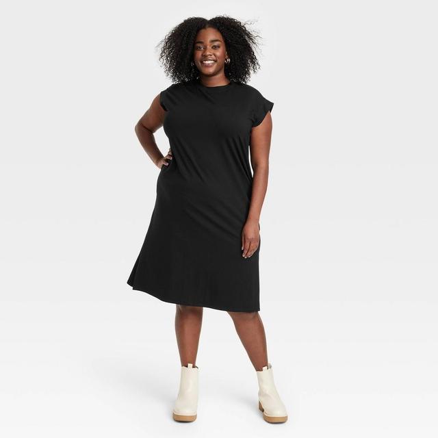 Womens Short Sleeve Midi Shirtdress - A New Day Black XXL Product Image