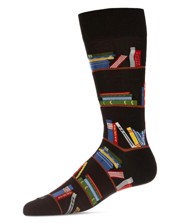 MeMoi Mens Bookshelf Bibliophile Rayon from Bamboo Novelty Crew Socks Product Image