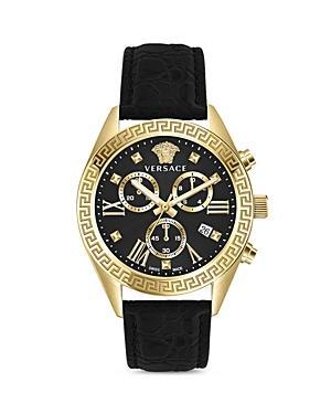 Womens Greca Chrono Goldtone Stainless Steel & Leather Watch Product Image