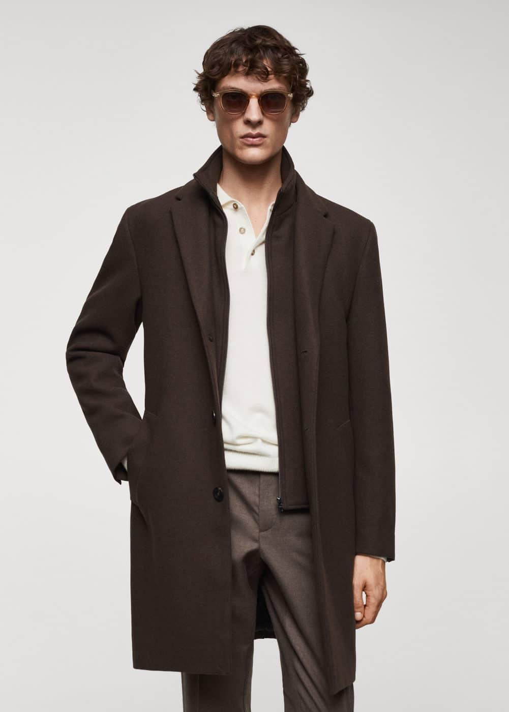 MANGO MAN - Wool coat with detachable collar brownMen Product Image