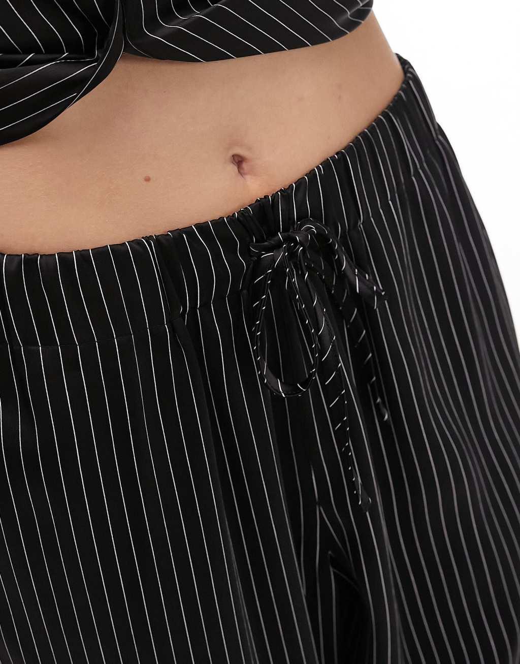 Topshop pin stripe printed satin wide leg pants in black - part of a set Product Image