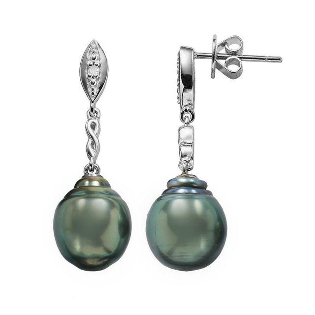 Sterling Silver Tahitian Cultured Pearl and Diamond Accent Drop Earrings, Womens Product Image