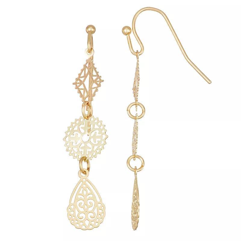 Ella Shea Gold Tone Filigree Linear Earrings, Womens Product Image