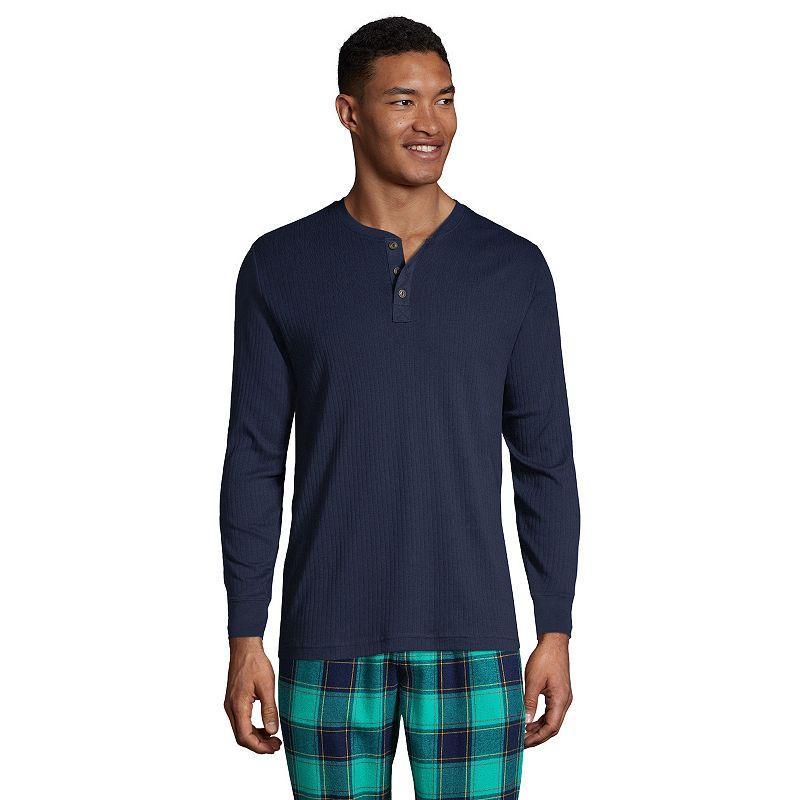 Big & Tall Lands End Knit Ribbed Pajama Henley, Mens Product Image