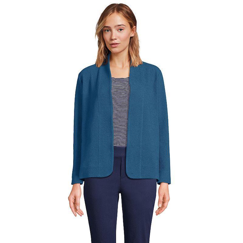 Womens Lands End Long-Sleeve Textured Pique Cardigan Green Product Image