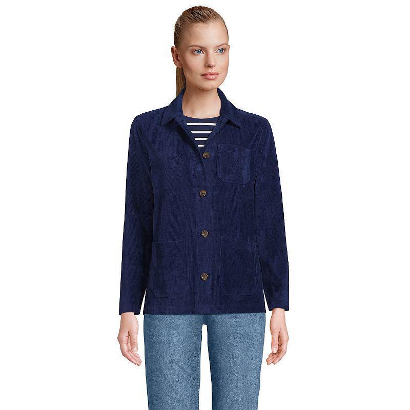 Womens Lands End Long Sleeve Sport Cord Chore Jacket Deep Blue Product Image