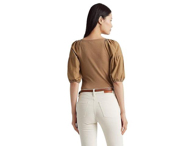 Lauren Ralph Lauren Women's Stretch Cotton Puff Sleeve T-Shirt, Tan, Xs Product Image