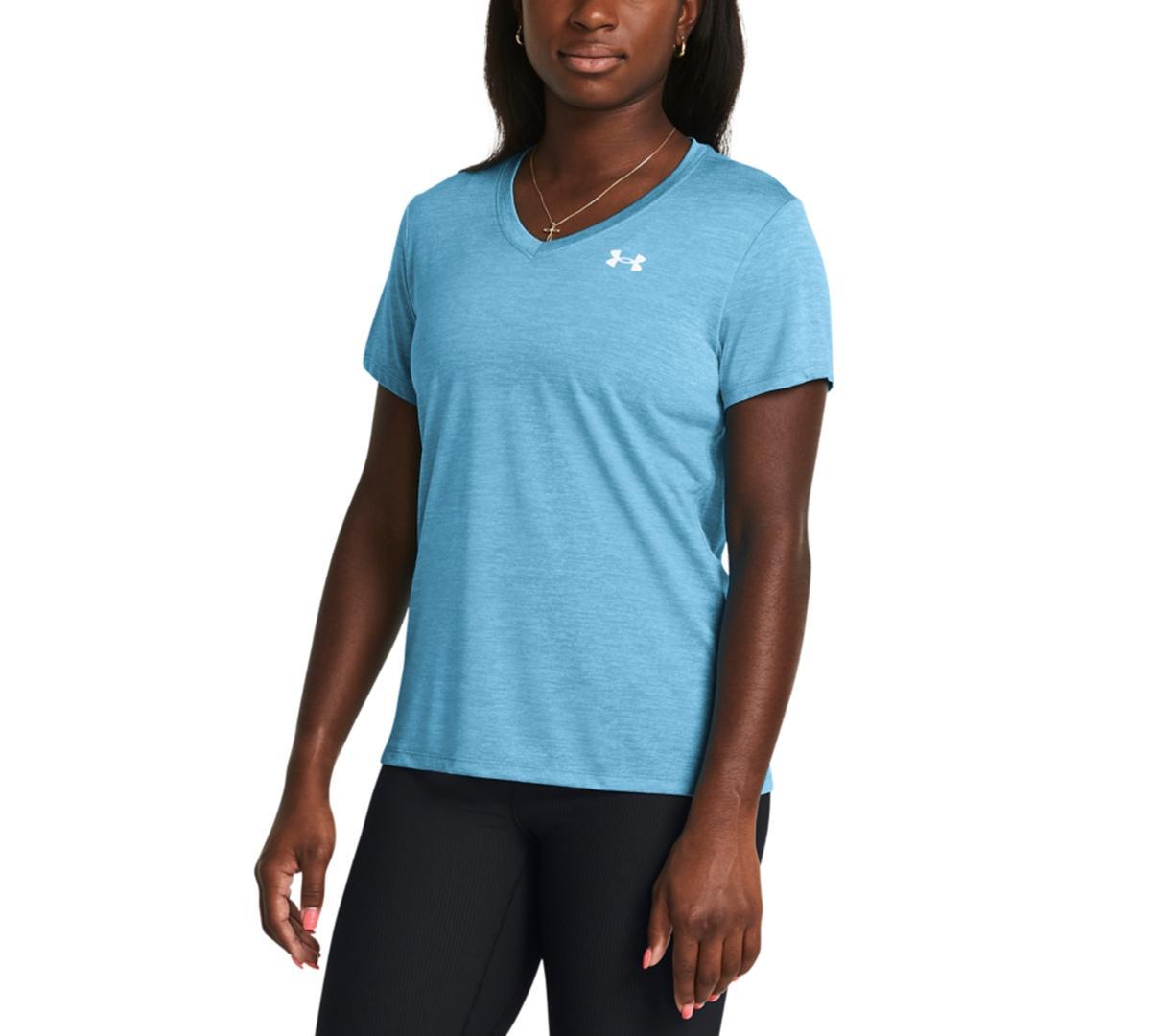 Under Armour Womens Twist Tech V-Neck Short-Sleeve Top - Rebel Pink / Product Image