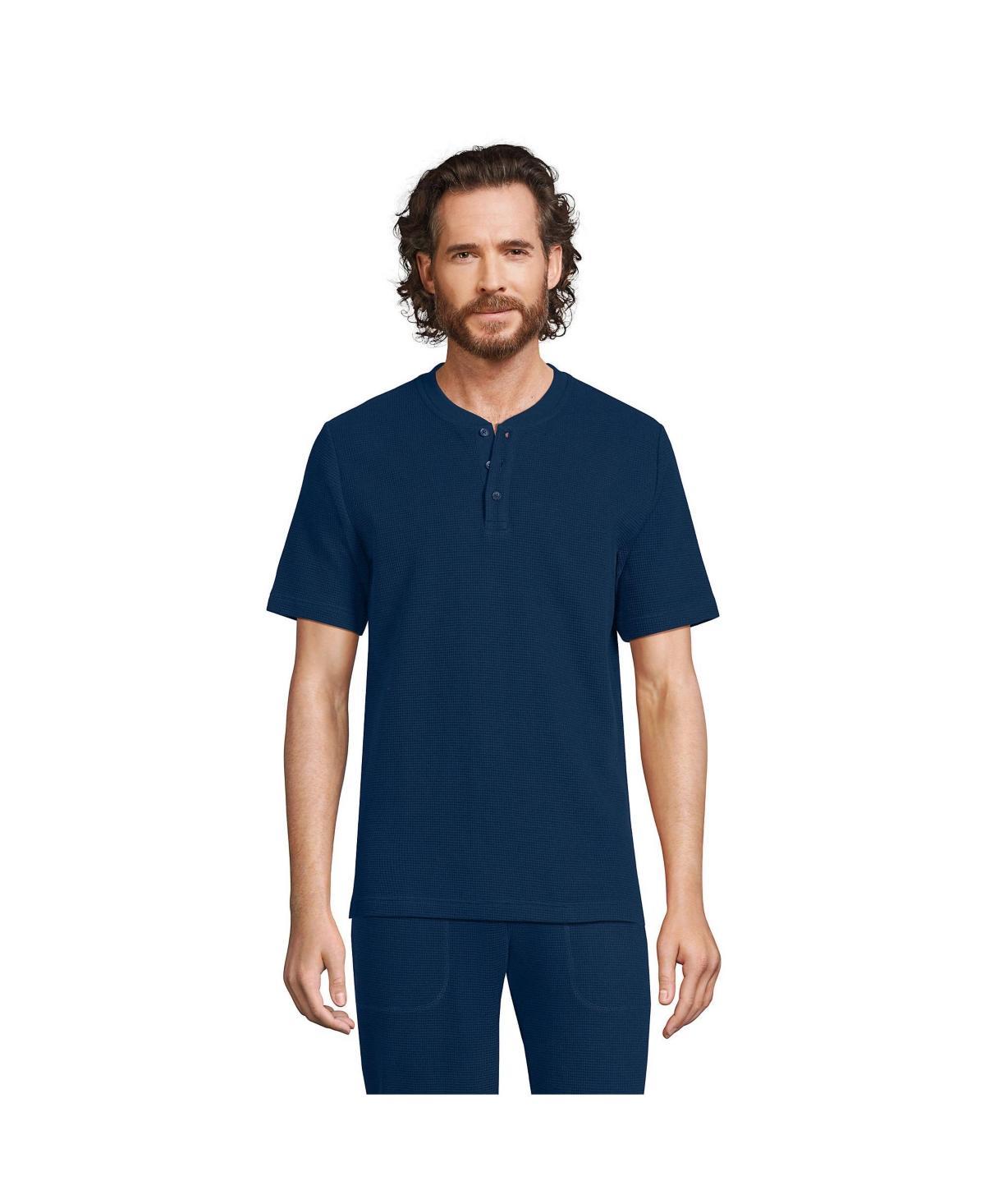 Mens Lands End Waffle Pajama Sleep Henley Gray Grey Product Image