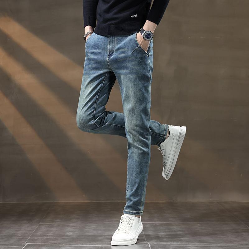 Mid Rise Washed Straight Leg Jeans Product Image