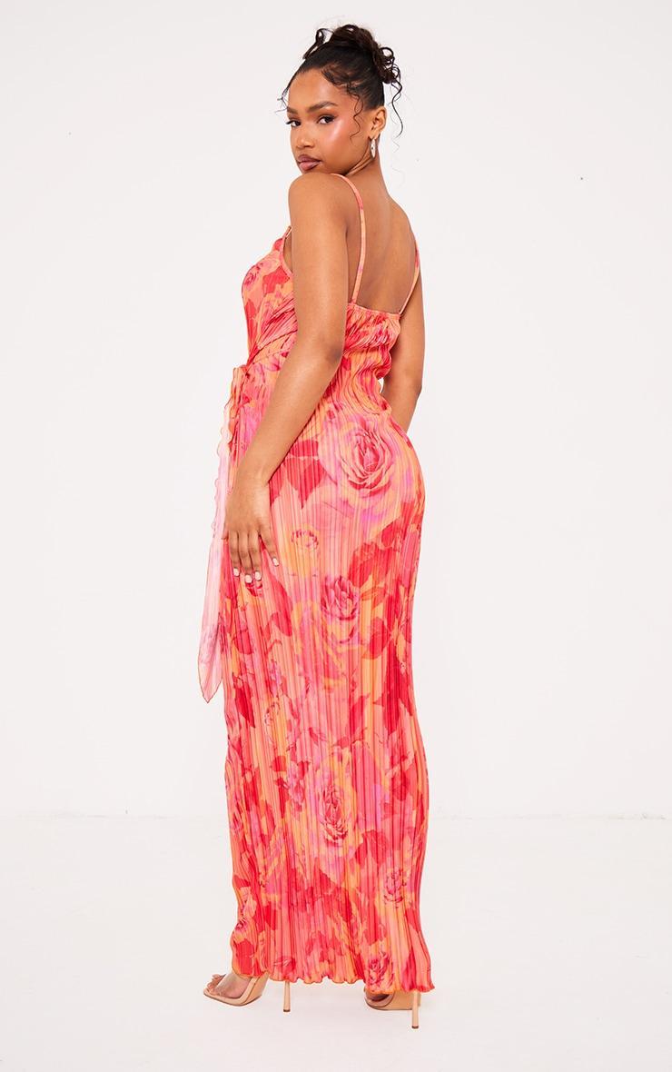 Pink Print Plisse Wrap Tie Maxi Dress Product Image