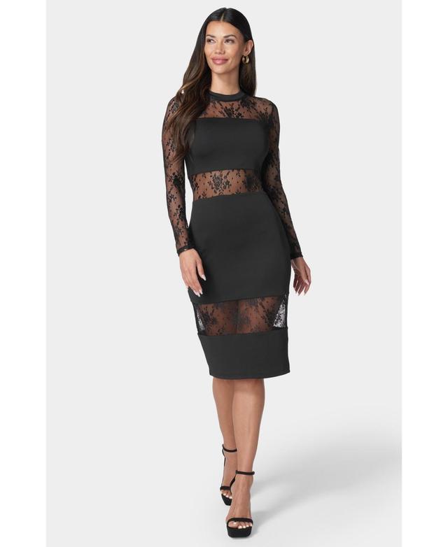 Bebe Womens Lace Inset Midi Dress Product Image