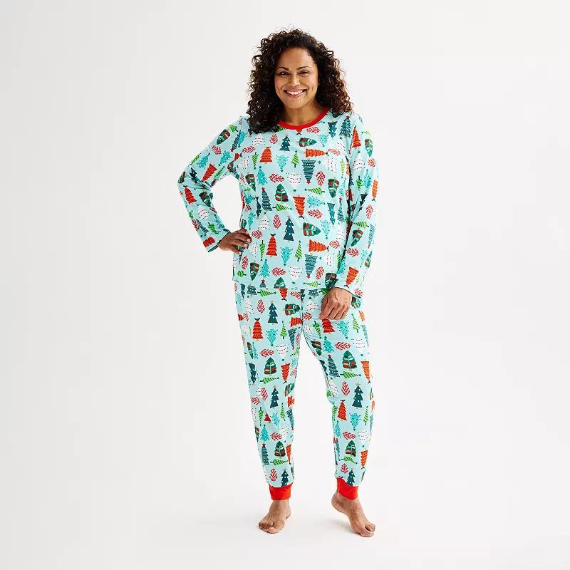 Plus Size Jammies For Your Families Trees Pajama Top & Jogger Pajama Bottoms Set, Womens Product Image