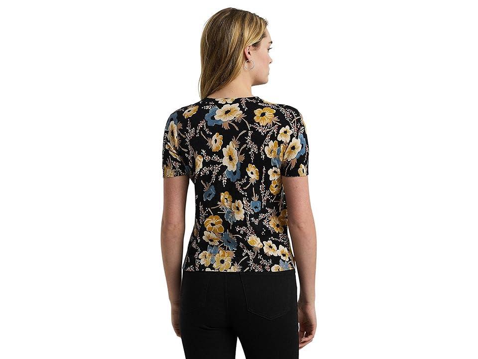 Lauren Ralph Lauren Floral Cotton-Blend Short-Sleeve Sweater Multi) Women's Clothing Product Image