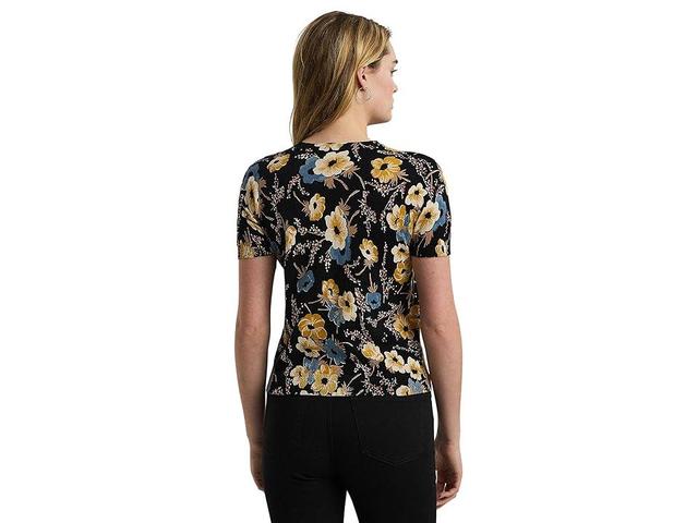 LAUREN Ralph Lauren Floral Cotton-Blend Short-Sleeve Sweater Multi) Women's Clothing Product Image