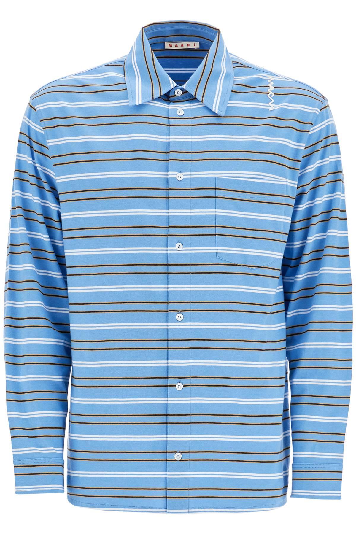 MARNI Light Blue Cotton Turtleneck Polo With Horizontal Stripes Product Image