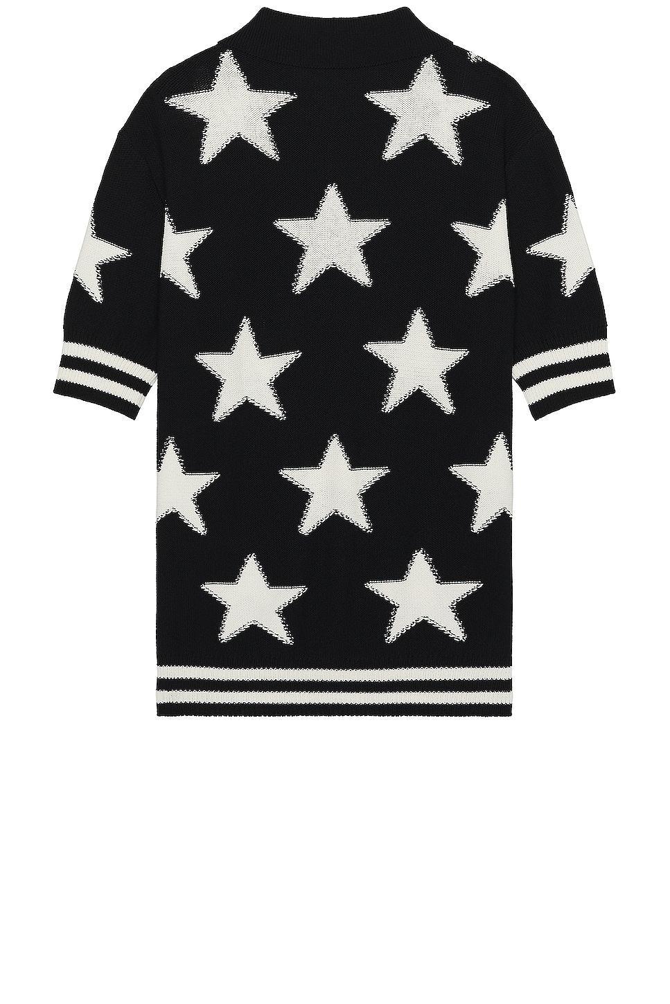 BALMAIN Stars Cotton Short Sleeve Polo in Black Product Image