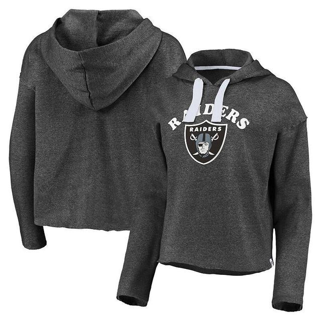 Womens Fanatics Branded Heathered Charcoal Las Vegas Raiders Historic Logo Sport Resort Vintage Arc Cropped Raw Edge Pullover Hoodie Product Image