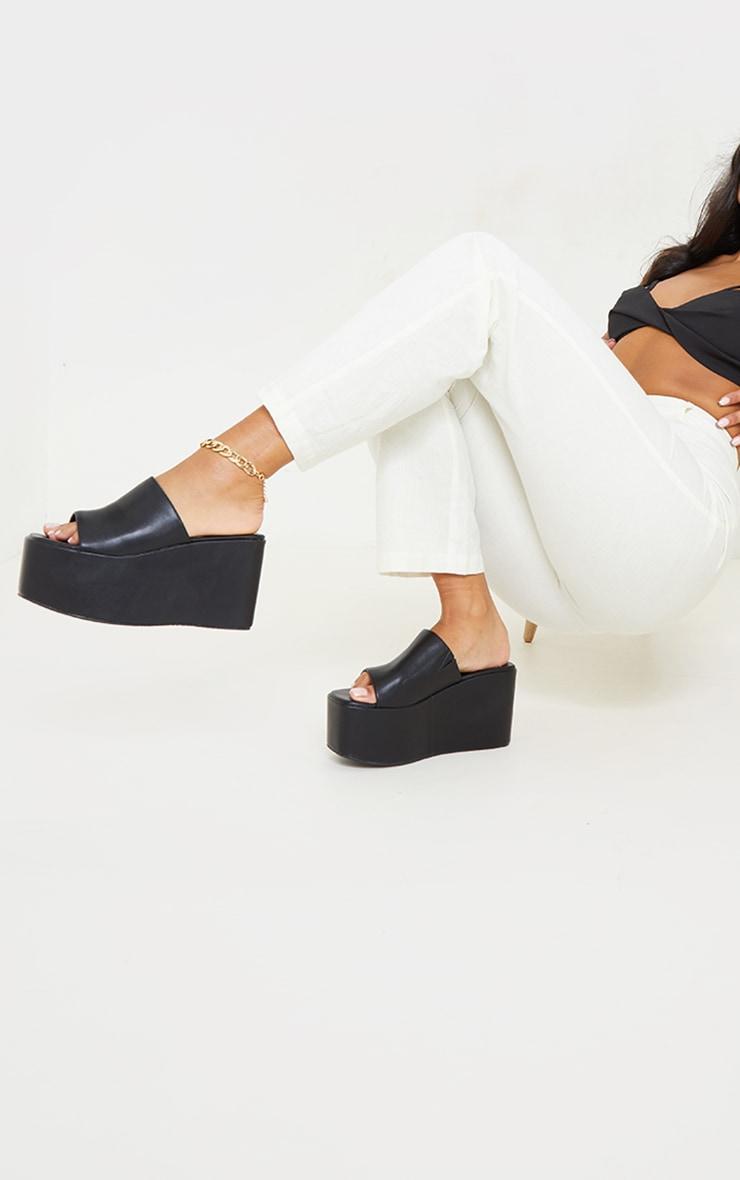 Black PU Square Toe Platform Mules Product Image