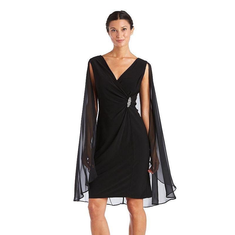 R  M Richards V-Neck Sleeveless Capelet Embellished Jersey Sheath Dress Product Image