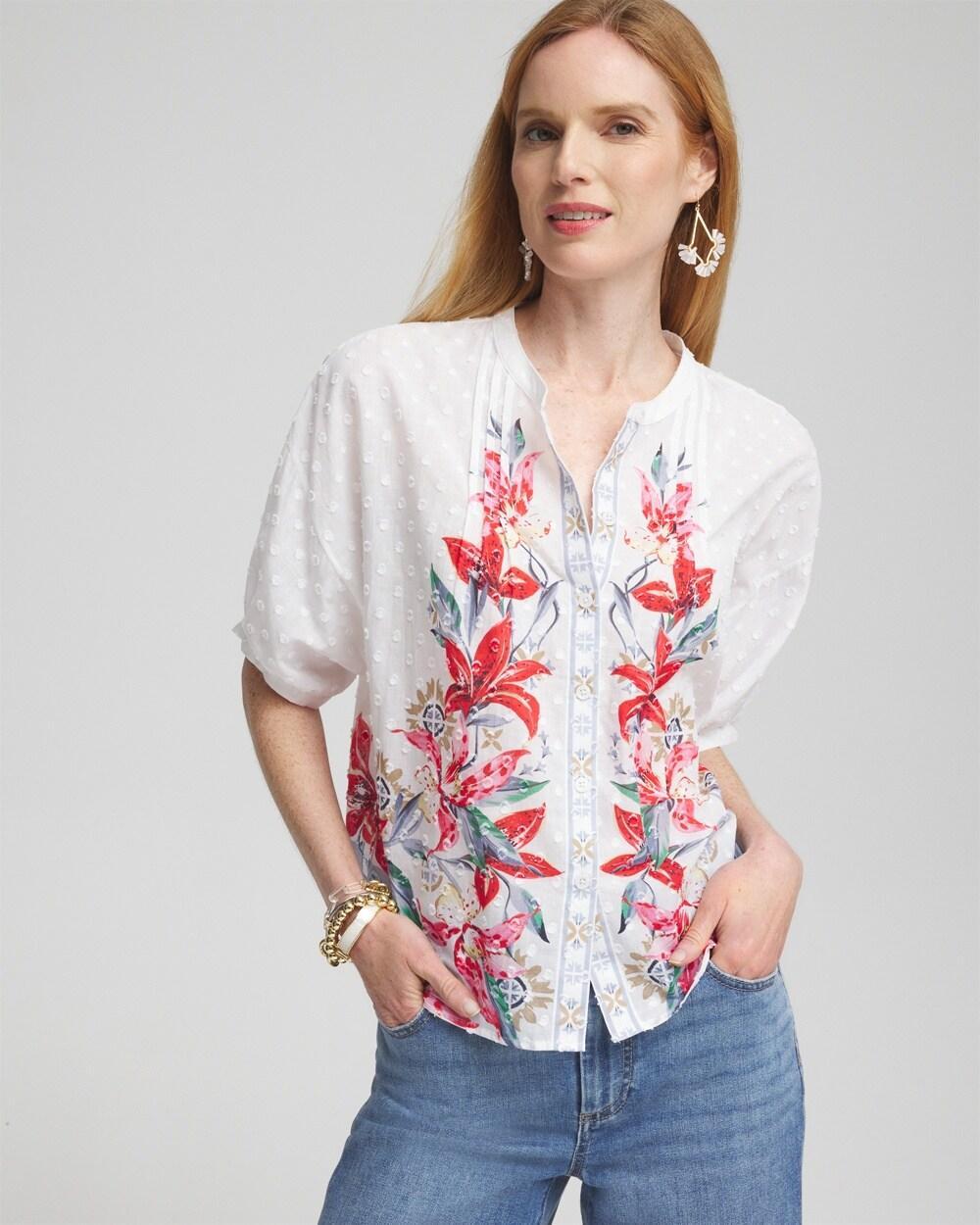 Women's Floral Dolman Sleeve Cotton Shirt Product Image