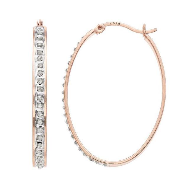 Diamond Mystique Oval Hoop Earrings, Womens, 18k Rose Gold Over Product Image