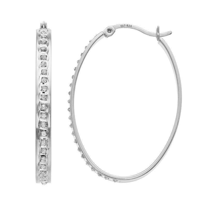 Diamond Mystique Oval Hoop Earrings, Womens, Grey Product Image