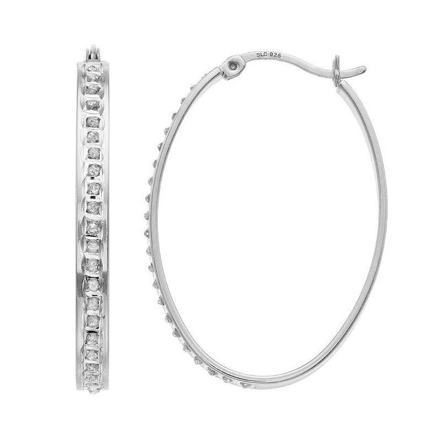 Diamond Mystique Oval Hoop Earrings, Womens, Grey Product Image