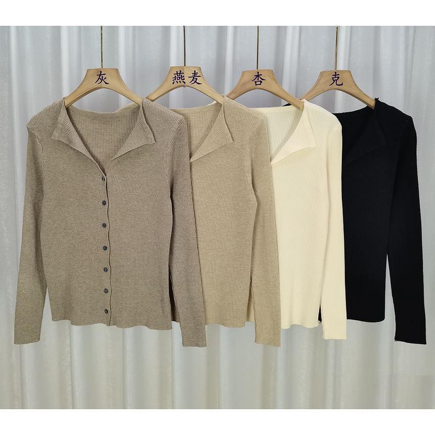 Split Neck Plain Button-Up Crop Cardigan Product Image