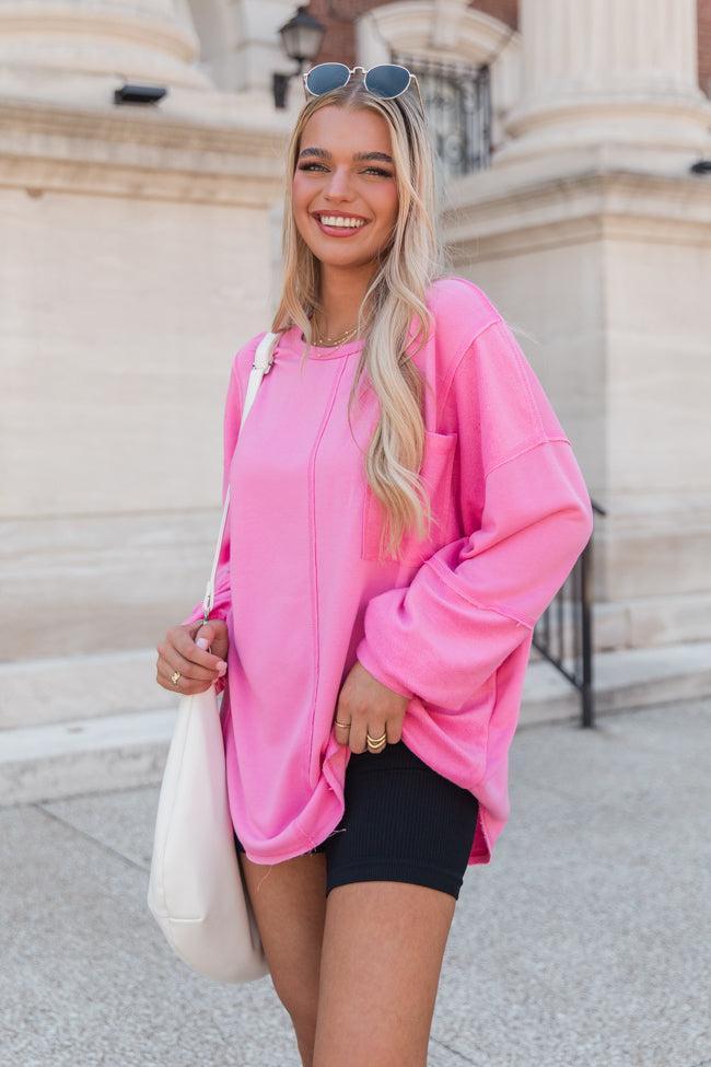 Setting Goals Pink Pocketed Long Sleeve Knit Top Product Image