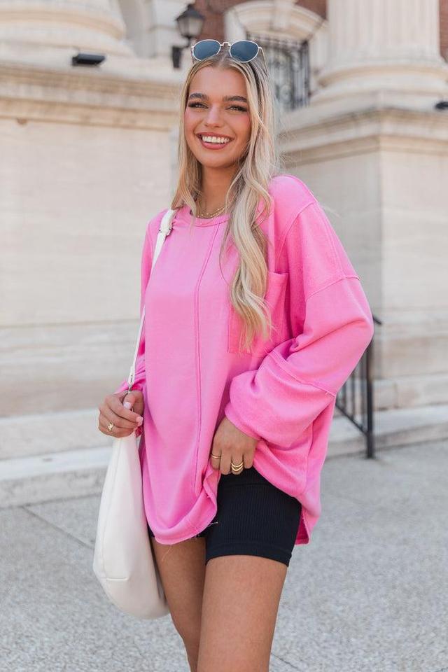 Setting Goals Pink Pocketed Long Sleeve Knit Top Product Image