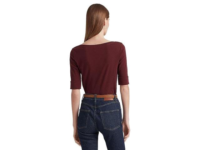 Lauren Ralph Lauren Petite Stretch Cotton Boatneck Top (Vintage Burgundy) Women's Clothing Product Image