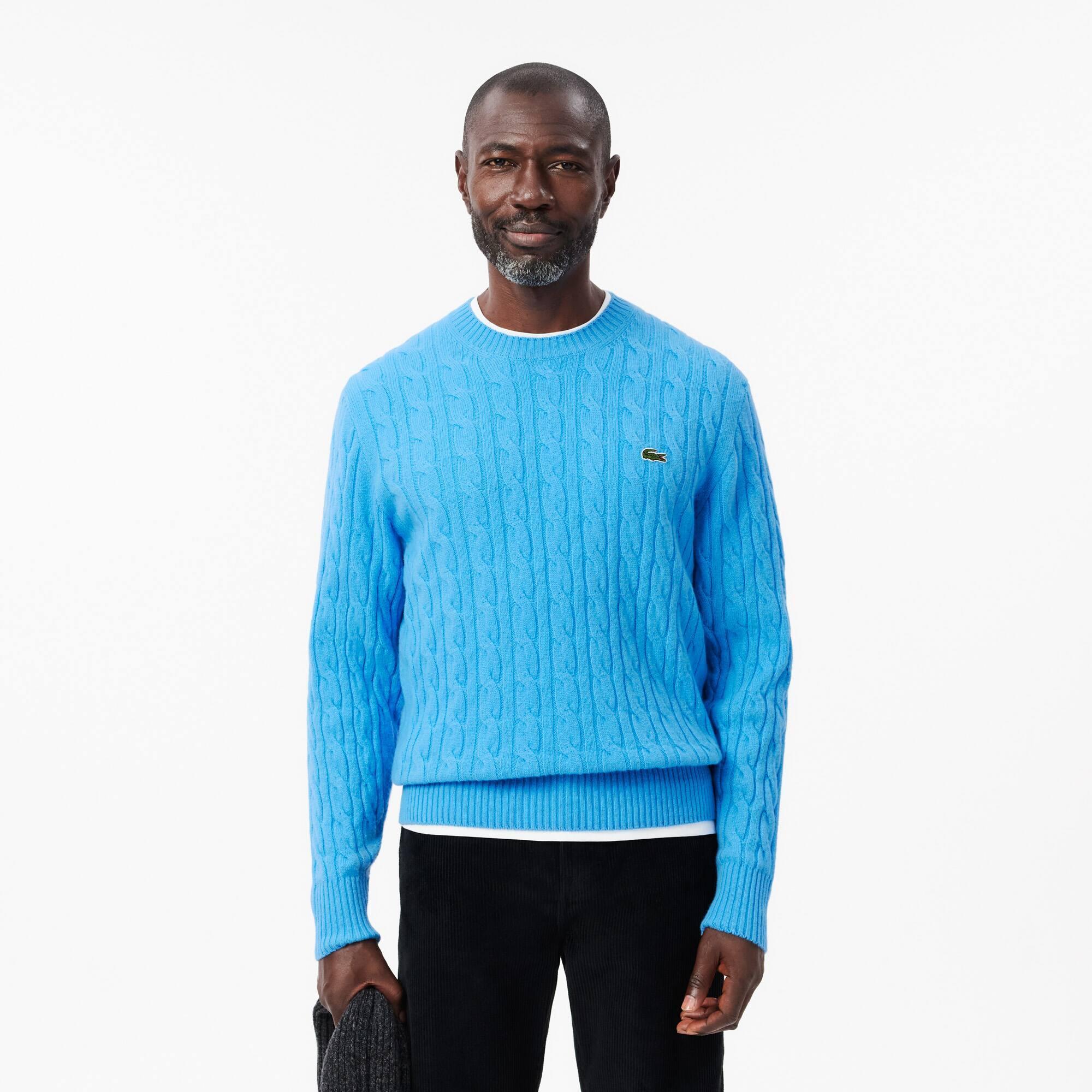 Cable Knit Carded Wool Crew Neck Sweater Product Image