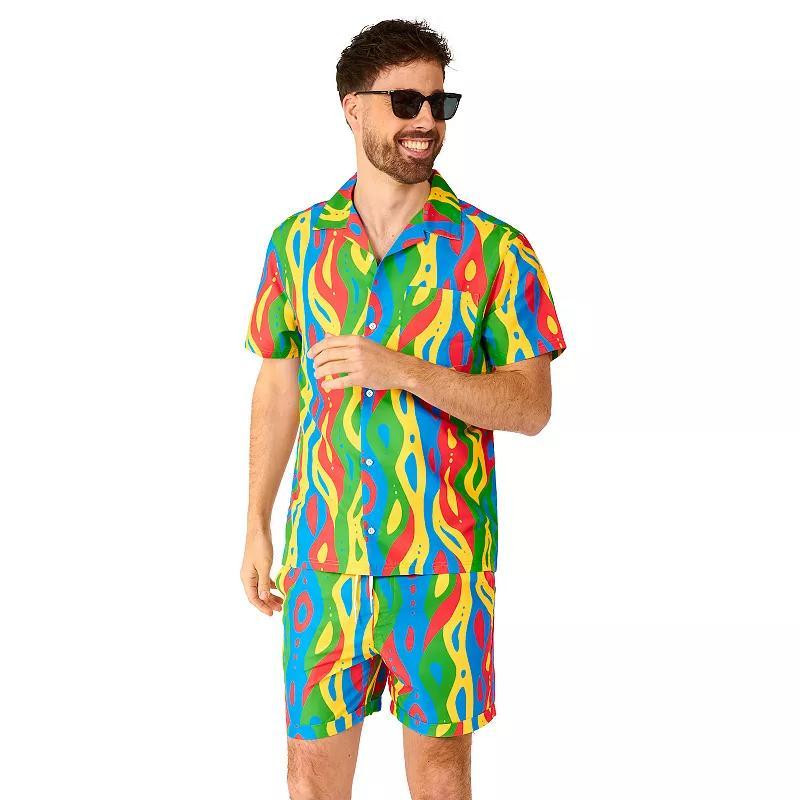 Mens OppoSuits Loopy Lines Print Short Sleeve Button Down Shirt & Shorts Set, Boys Product Image