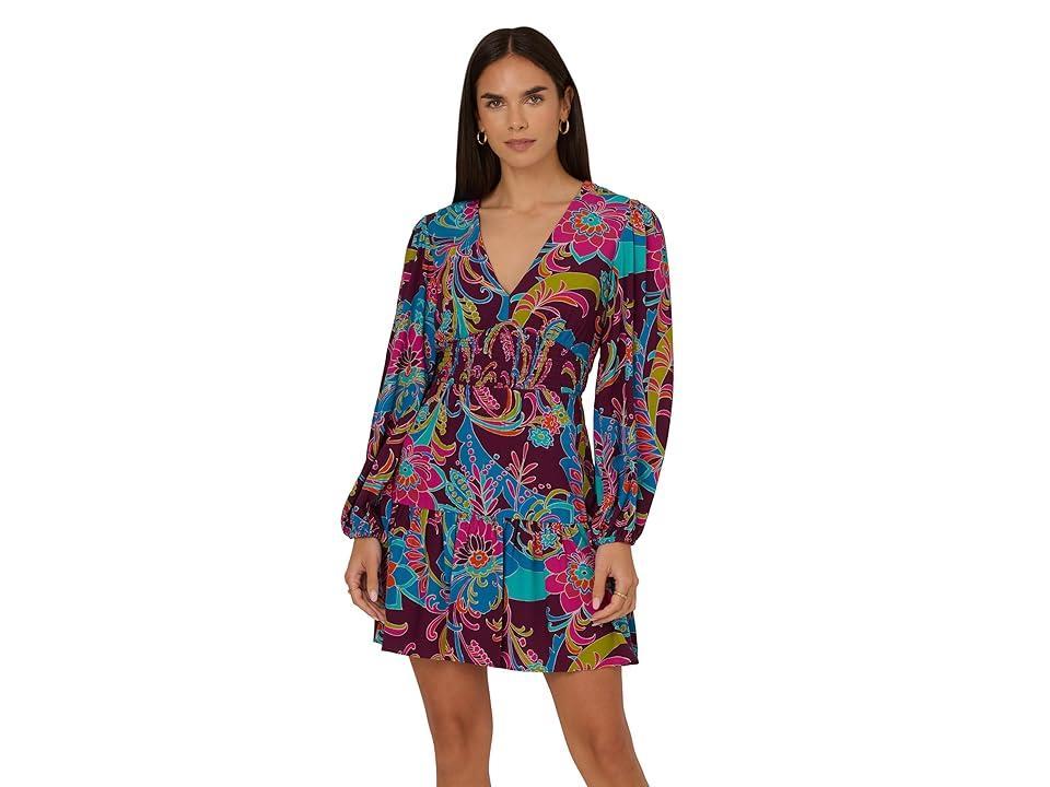 Adrianna Papell Printed Flounce Short Dress Multi) Women's Dress Product Image