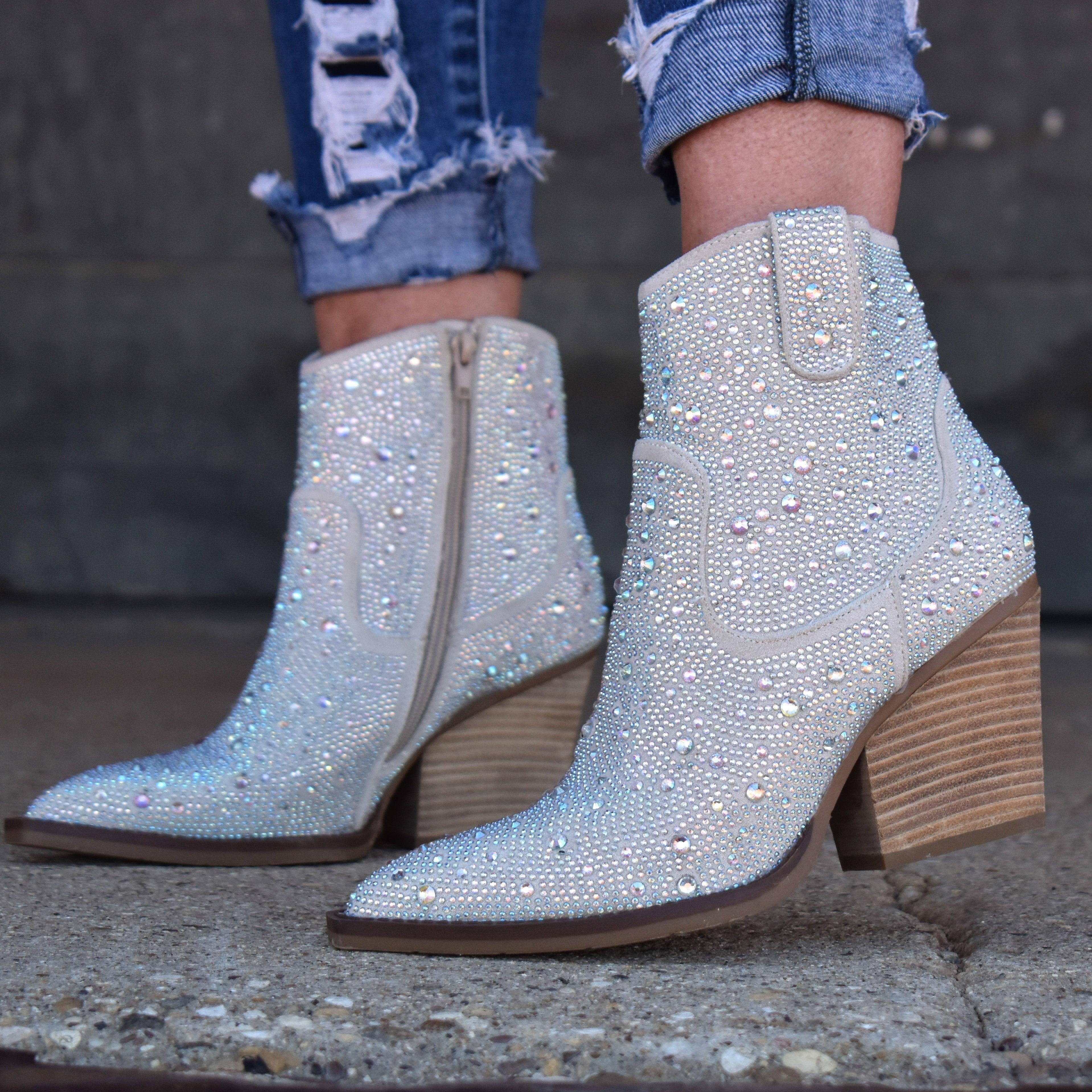 "Kady" Silver Rhinestone Booties  product image