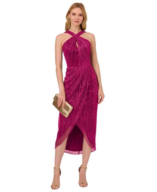 Women's Crinkle Metallic Halter Midi Dress Product Image