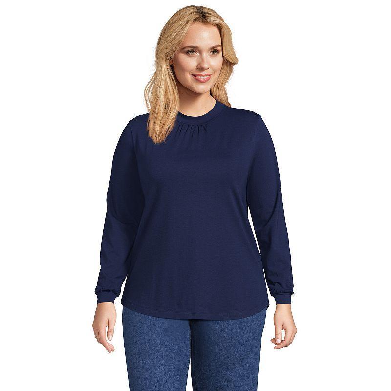 Plus Size Lands End Gathered Mockneck Top, Womens Red Geo Product Image